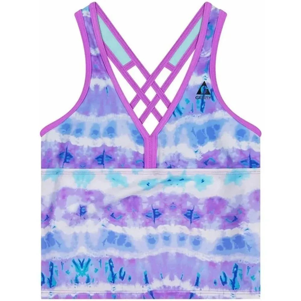 Gerry Girls Tankini Swimsuit bathing suit top only blue purple tiedye tank 10-12